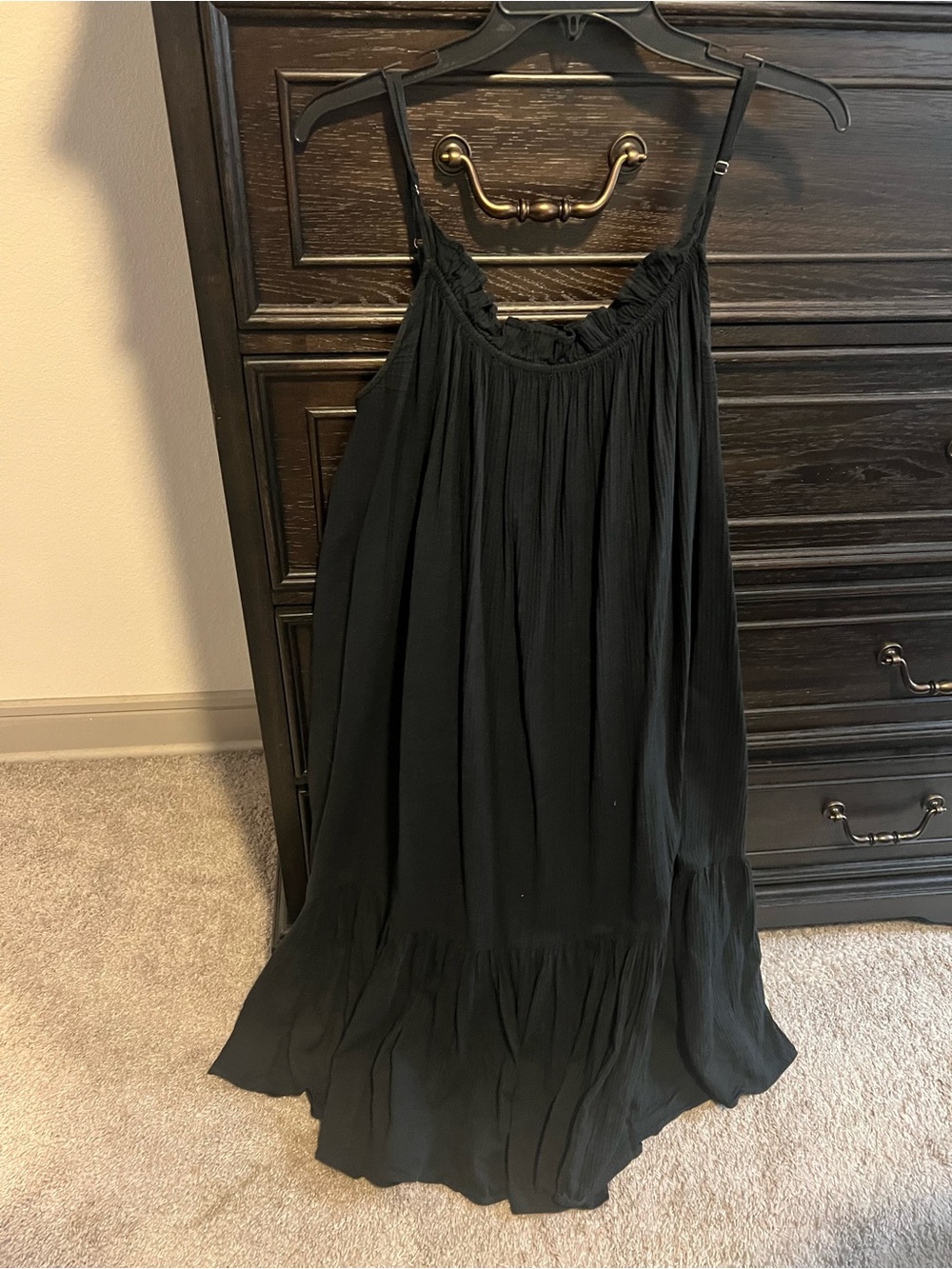 J. Crew Black Ruffled Strap Midi Dress